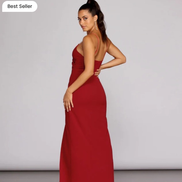 Windsor Red Sasha Formal High Slit Wrap Dress - Picture 2 of 9